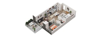 3D enhanced floor plan of 1 bedroom apartment