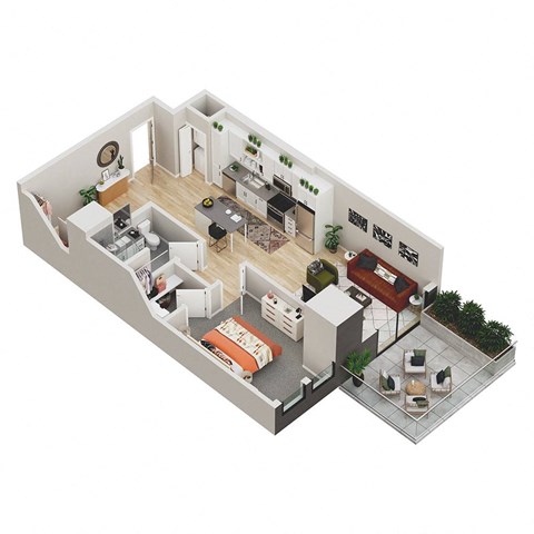 a 3d floor plan of a house