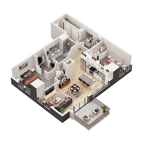 a 3d floor plan of a house