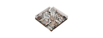 a 3d floor plan of a house with bedrooms and a living room