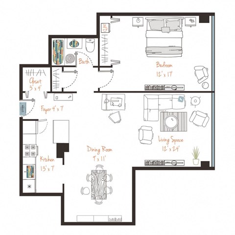 a floor plan of a house with bedrooms and a living room