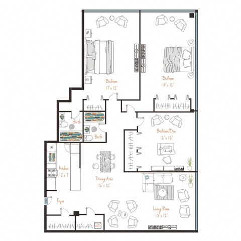 a floor plan of a house with bedrooms and a staircase