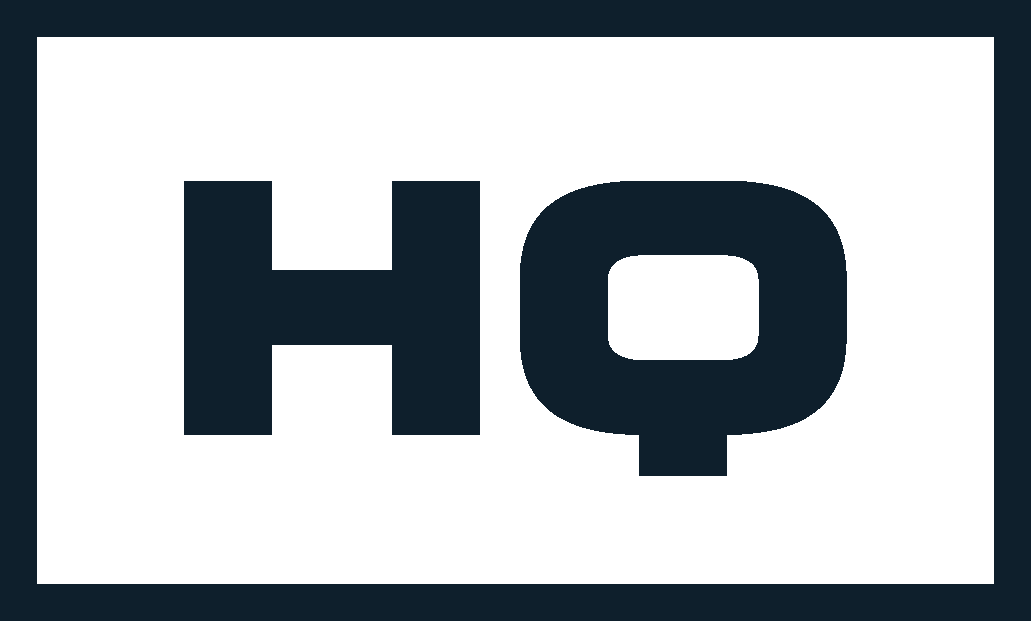 The image shows a dark green background with the letters "HQ" in black.
