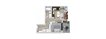 A floor plan of a house with a living room, dining room, kitchen, and bathrooms.