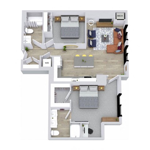 A floor plan of a house with a living room, dining room, kitchen, and bathroom.