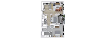 A floor plan of a house with a living room, dining room, kitchen, and bathrooms.