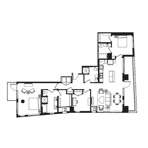 A black and white image of a floor plan for a house.