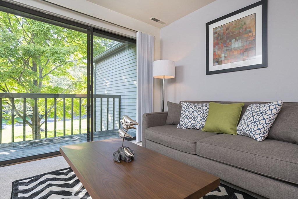 a living room with a couch and a coffee table