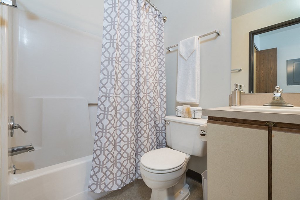 a bathroom with a shower and a toilet and a sink