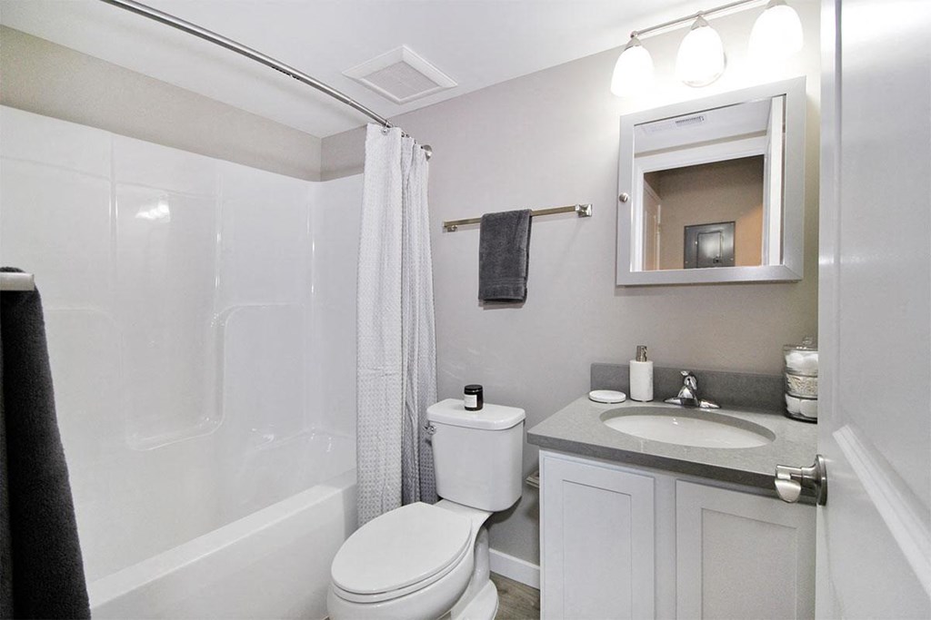 a white bathroom with a shower and a sink