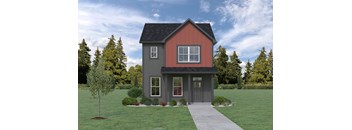 a home with a red chimney and gray siding