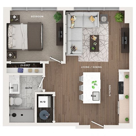 1 bed 1 bath apartment floor plan