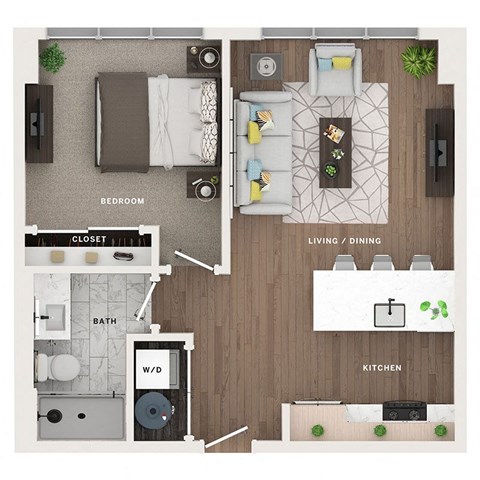 1 bed 1 bath apartment floor plan