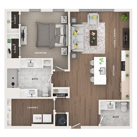 1 bed 1 bath apartment floor plan