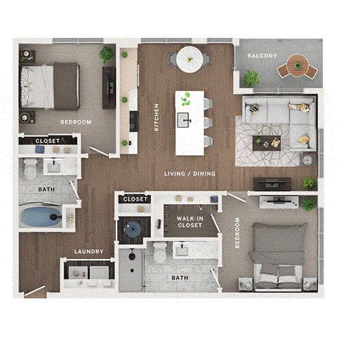 2 bed 2 bath apartment floor plan