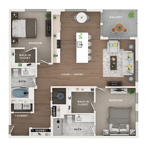 2 bed 2 bath apartment floor plan