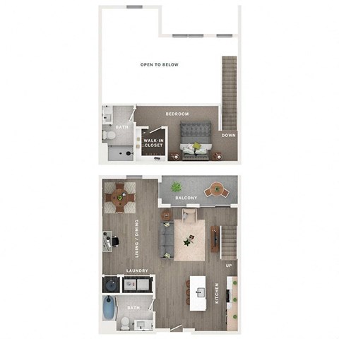 1 bed 2 bath apartment floor plan