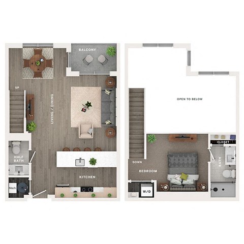 1 bed 1.5 bath apartment floor plan