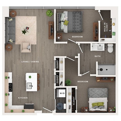 2 bed 1 bath apartment floor plan