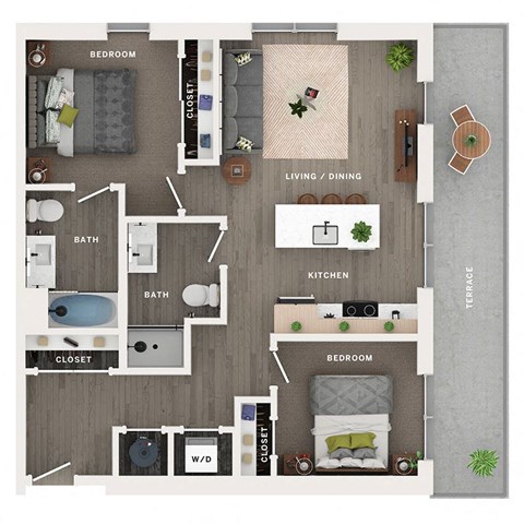 2 bed 2 bath apartment floor plan