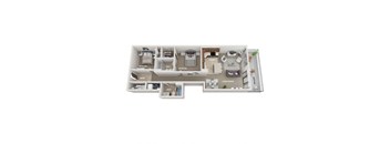 A floor plan of a house with a living room, dining room, kitchen, and multiple bathrooms.