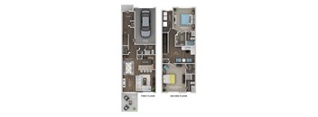 floor plan of a 2 bed 2.5 bath townhome