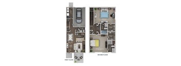 floor plan of a 2 bed 2.5 bath townhome