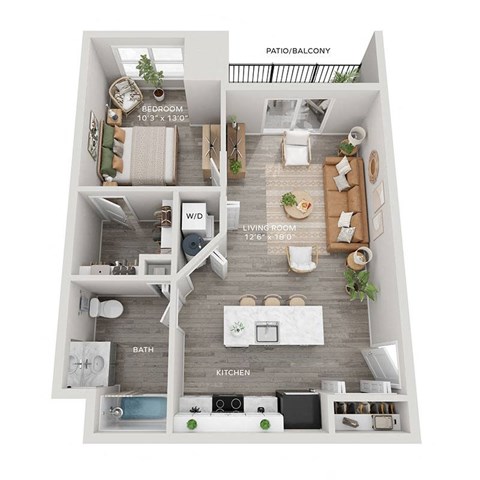 Lincoln Station Rowhomes _ A1 Floor Plan _ 1 Bedroom Apartment