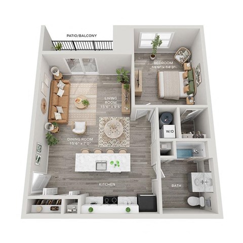 Lincoln Station Rowhomes _ A2 Floor Plan _ 1 Bedroom Apartment
