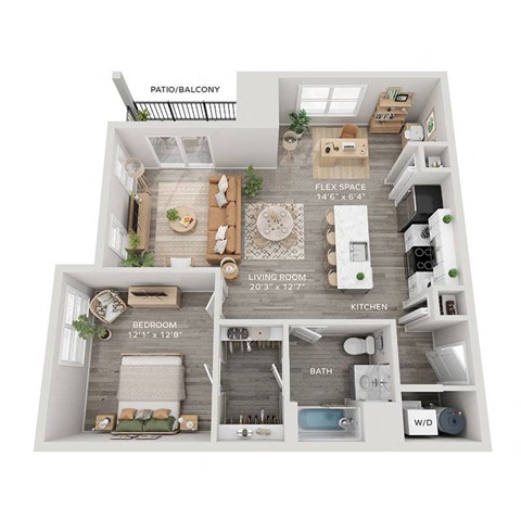 Lincoln Station Rowhomes _ A3 Floor Plan _ 1 Bedroom Apartment