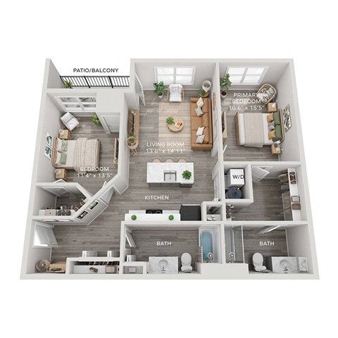 Lincoln Station Rowhomes _ C1 Floor Plan _ 2 Bedroom Apartment