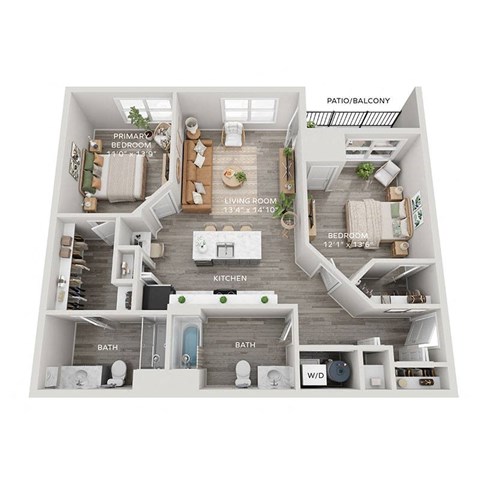 Lincoln Station Rowhomes _ C2 Floor Plan _ 2 Bedroom Apartment