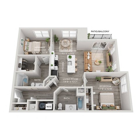 Lincoln Station Rowhomes _ C3 Floor Plan _ 2 Bedroom Apartment