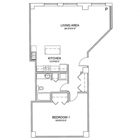 a floor plan of a 1 bedroom floor plan