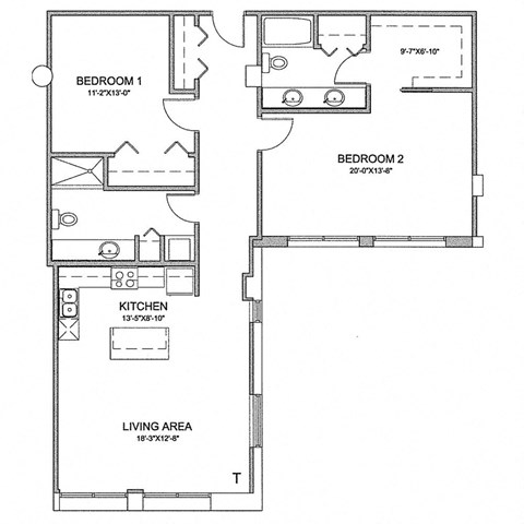 a floor plan of a small house with a bedroom and a living room