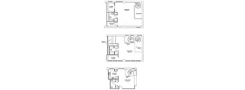 two floor plans of a house with two bedrooms and a living room