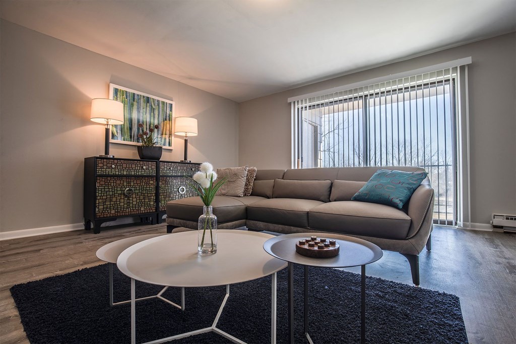 a living room with a couch and a coffee table