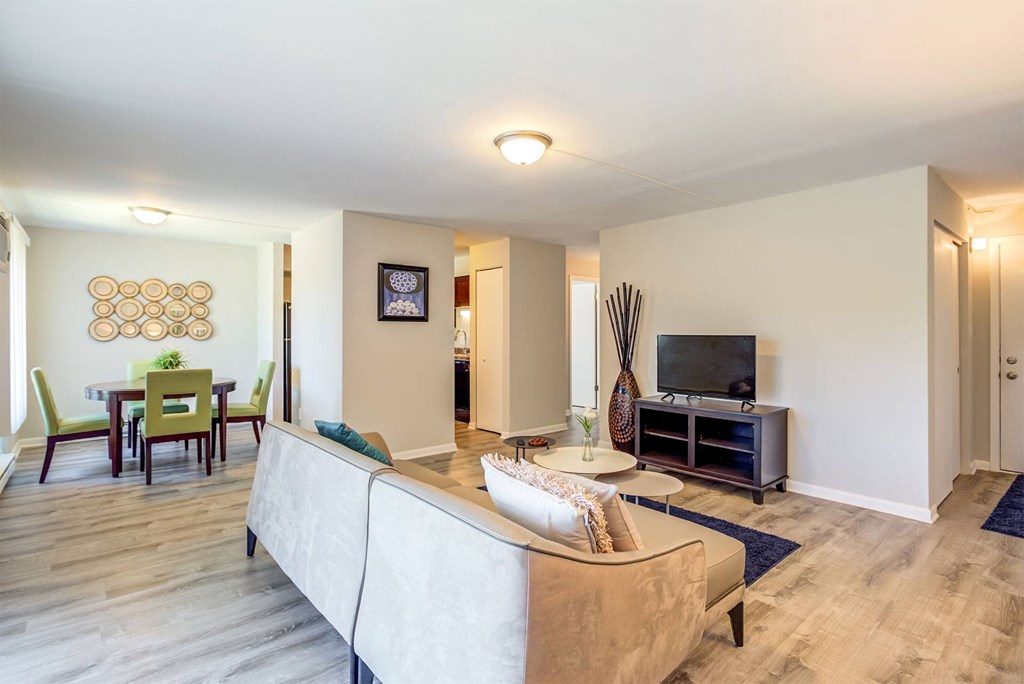 a living room with a couch and a tv