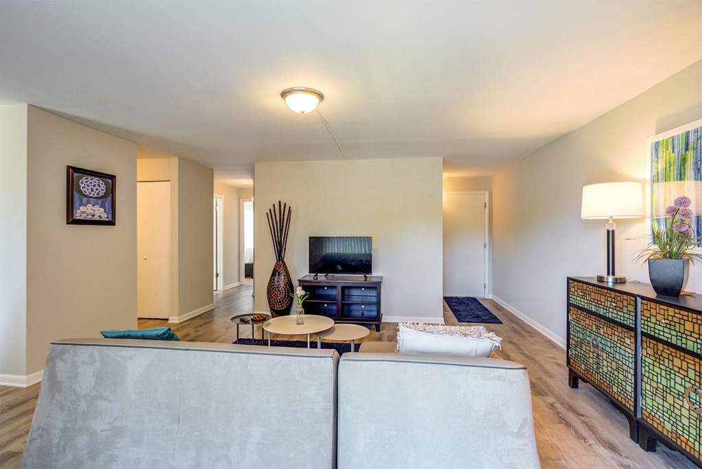 a living room with a couch and a tv