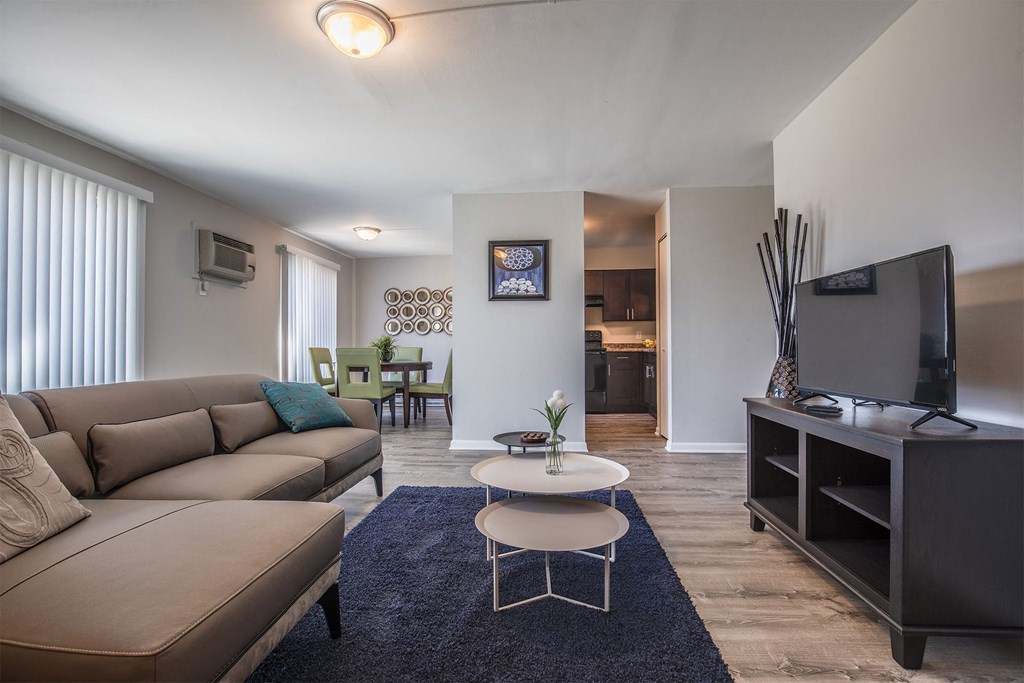 a living room with a couch and a tv