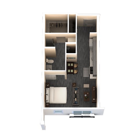 A top down view of a modern apartment layout.