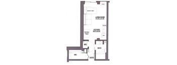a floor plan of a room with a bedroom and a bathroom