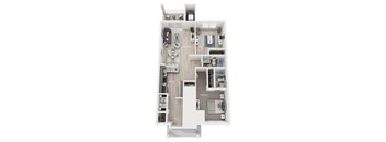 A floor plan of a house with a kitchen, living room, dining room, and bedrooms.