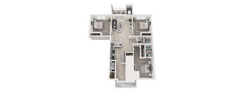 A floor plan of a house with three bedrooms, a living room, a kitchen, a bathroom, and an entry.