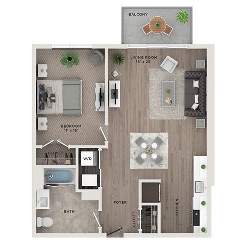 1 bed 1 bath apartment floor plan