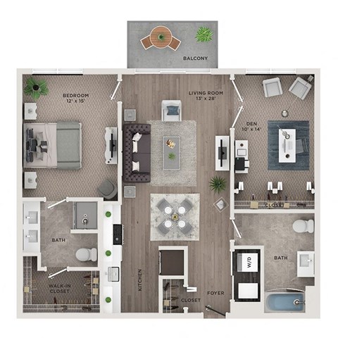 1 bed 2 bath apartment floor plan