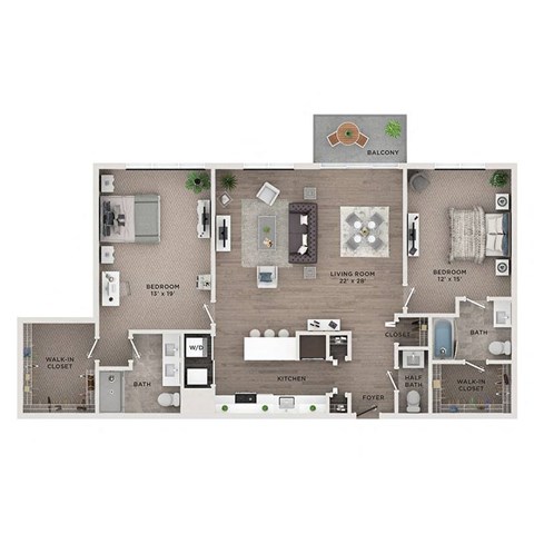 2 bed 2.5 bath apartment floor plan