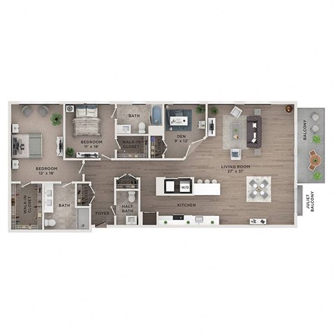 2 bed 2.5 bath apartment floor plan