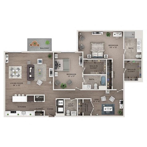 2 bed 2.5 bath apartment floor plan