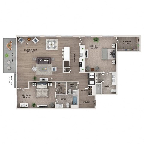 2 bed 2.5 bath apartment floor plan